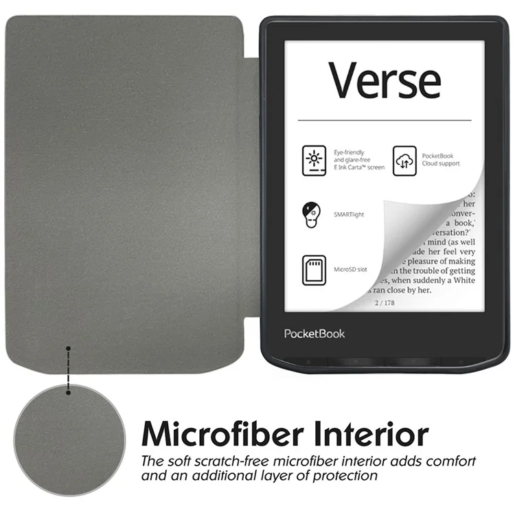 For PocketBook Verse Pro Leather Case E-Reader Auto Sleep / Wake Protective Cover - Black