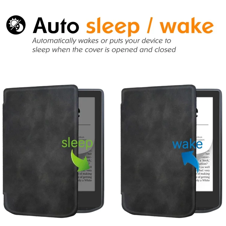 For PocketBook Verse Pro Leather Case E-Reader Auto Sleep / Wake Protective Cover - Black
