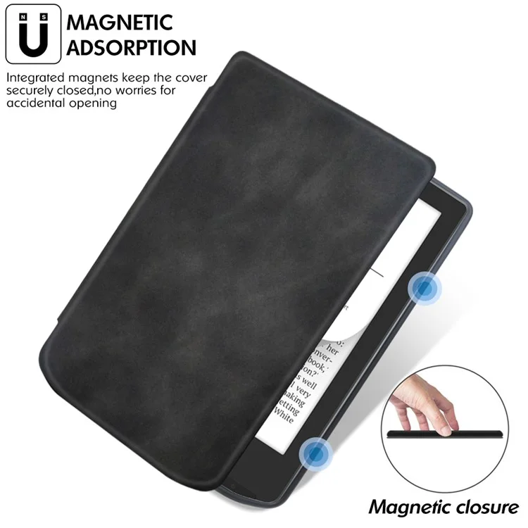 For PocketBook Verse Pro Leather Case E-Reader Auto Sleep / Wake Protective Cover - Black