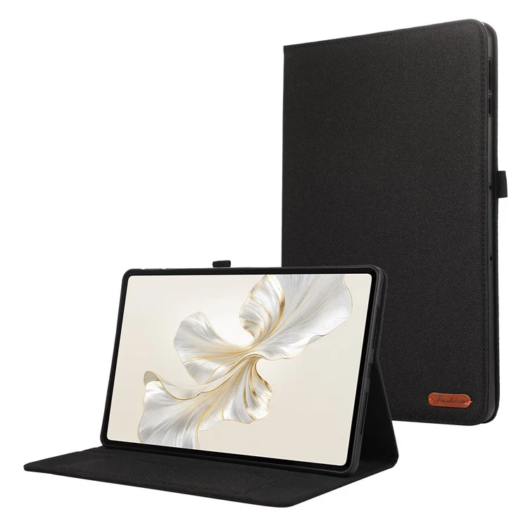 For Honor Pad 9 Leather Case Cloth Texture Tablet Cover Stand with Card Holder - Black