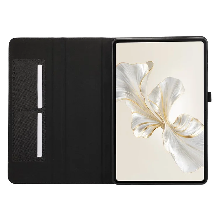 For Honor Pad 9 Leather Case Cloth Texture Tablet Cover Stand with Card Holder - Black