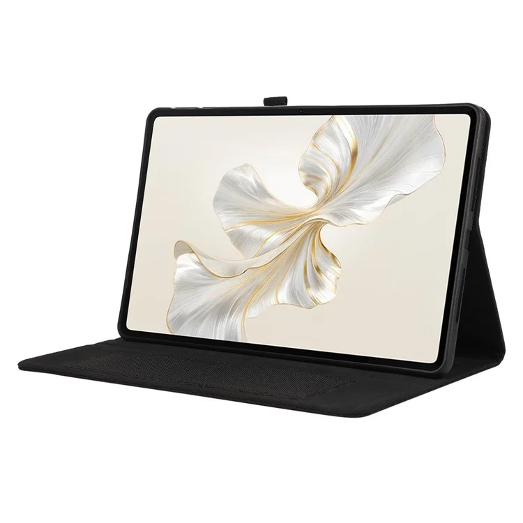 For Honor Pad 9 Leather Case Cloth Texture Tablet Cover Stand with Card Holder - Black