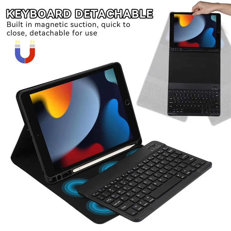 Für iPad Air (2013) / Air 2 / 9,7-Zoll (2017) / (2018) Bluetooth-Tastatur-Lederetui mit Stiftfach - Schwarz