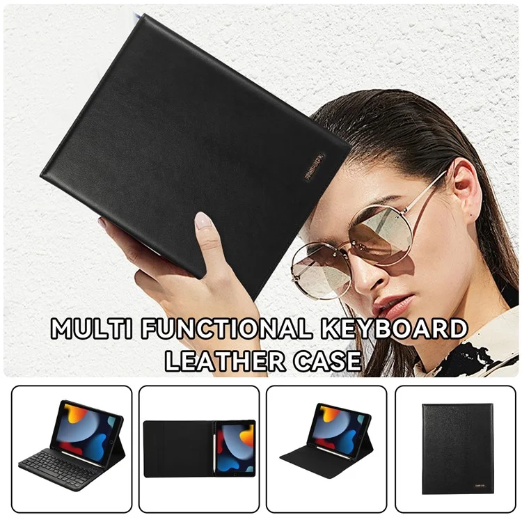 Für iPad Pro 12.9 (2022) / (2021) / (2020) / (2018) 2 in 1 Bluetooth-Tastatur Tablet-Hülle Lederständer - Schwarz