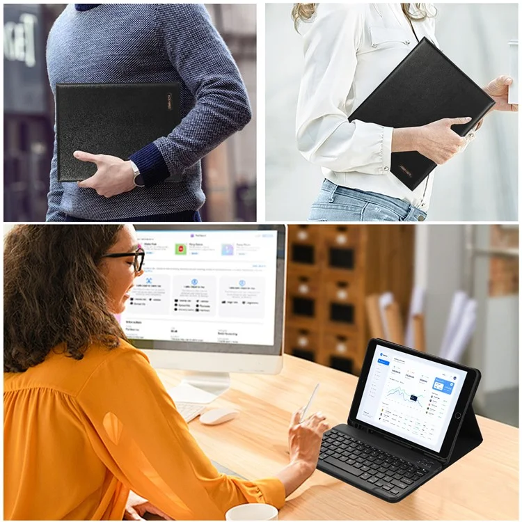 Für iPad Pro 12.9 (2022) / (2021) / (2020) / (2018) 2 in 1 Bluetooth-Tastatur Tablet-Hülle Lederständer - Schwarz