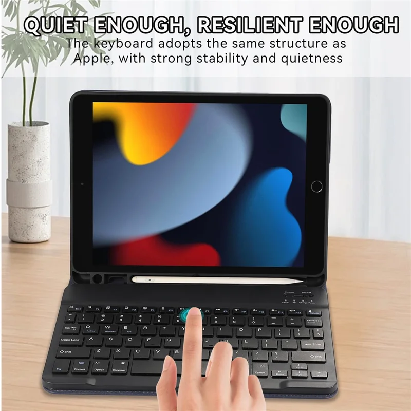 For iPad 10.2 (2021)  /  (2020)  /  (2019) Leather Bluetooth-compatible Keyboard Case Stand with Pen Holder - Blue