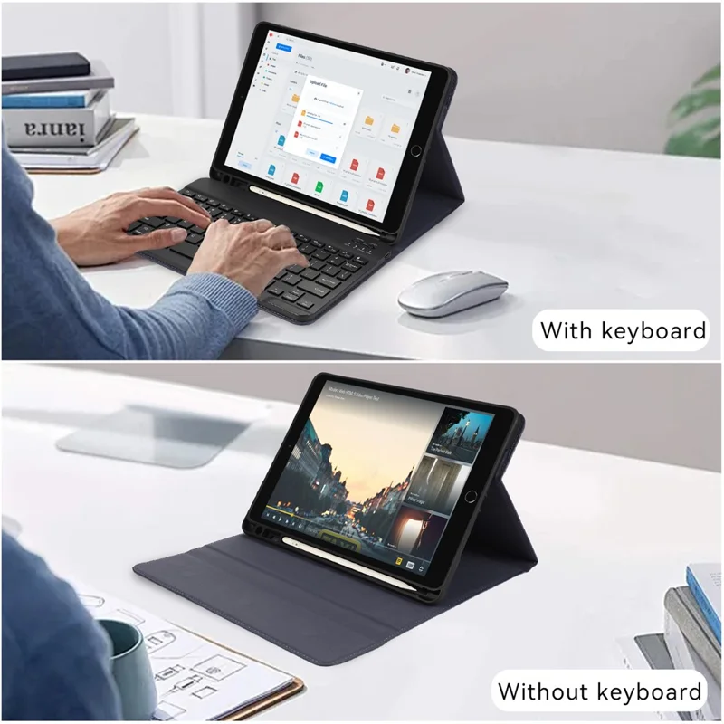 For iPad 10.2 (2021)  /  (2020)  /  (2019) Leather Bluetooth-compatible Keyboard Case Stand with Pen Holder - Blue