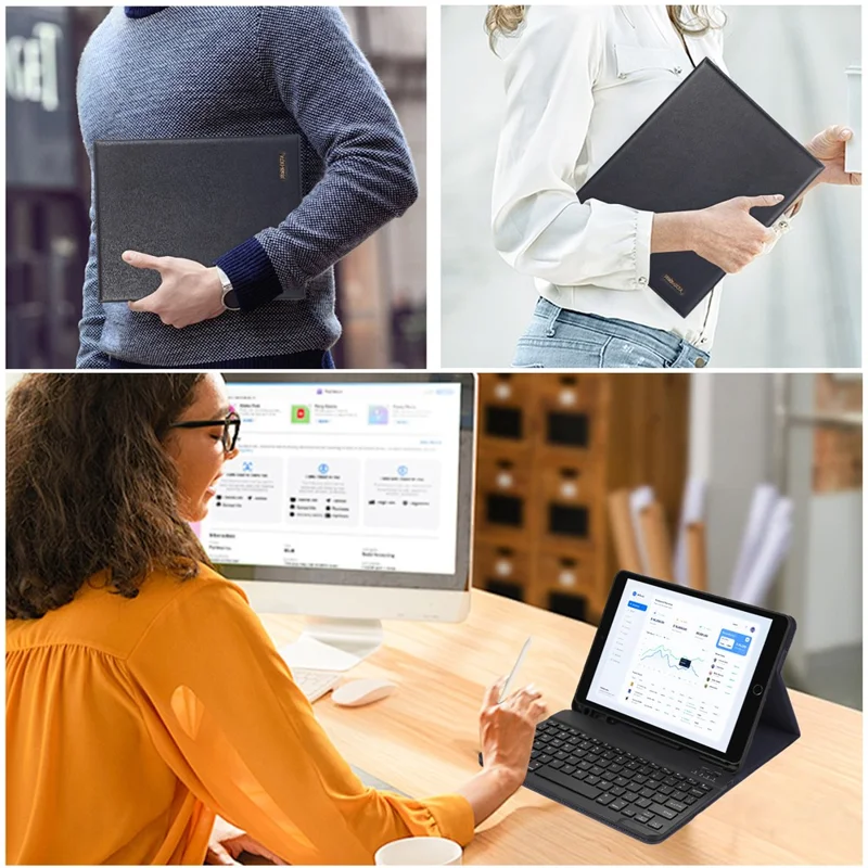 For iPad 10.2 (2021)  /  (2020)  /  (2019) Leather Bluetooth-compatible Keyboard Case Stand with Pen Holder - Blue