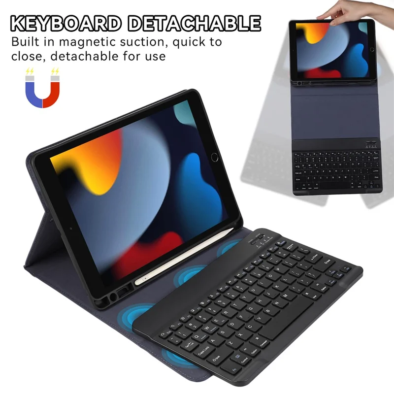 For iPad 10.2 (2021)  /  (2020)  /  (2019) Leather Bluetooth-compatible Keyboard Case Stand with Pen Holder - Blue
