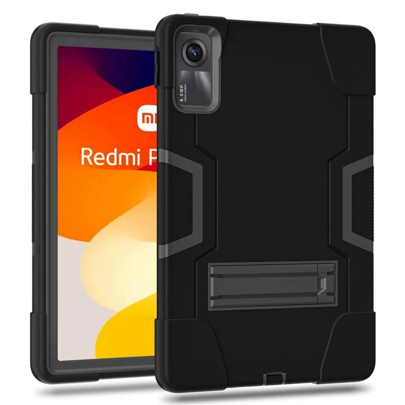 For Xiaomi Redmi Pad SE Case Shockproof Silicone + PC Tablet Cover with Kickstand - Black