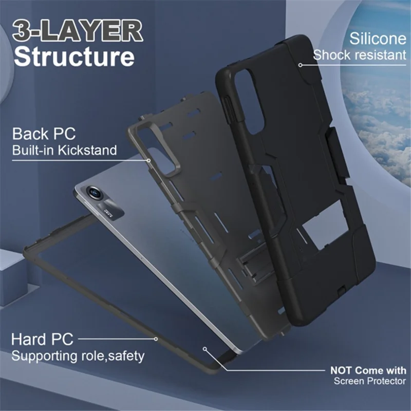 For Xiaomi Redmi Pad SE Case Shockproof Silicone + PC Tablet Cover with Kickstand - Black