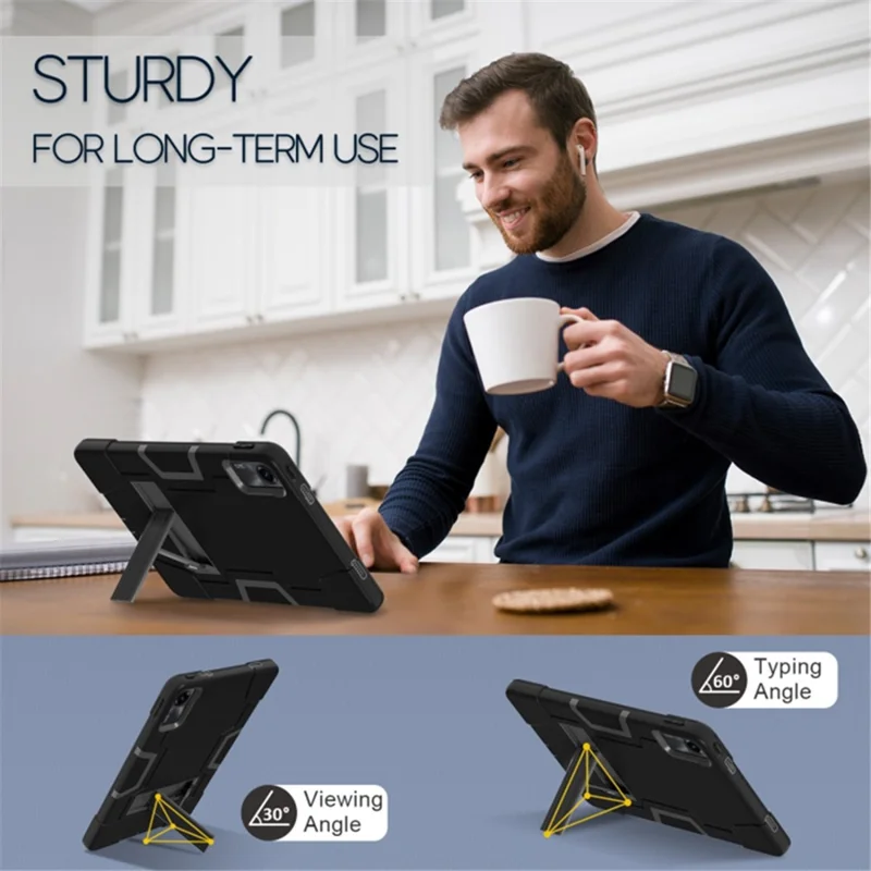 For Xiaomi Redmi Pad SE Case Shockproof Silicone + PC Tablet Cover with Kickstand - Black