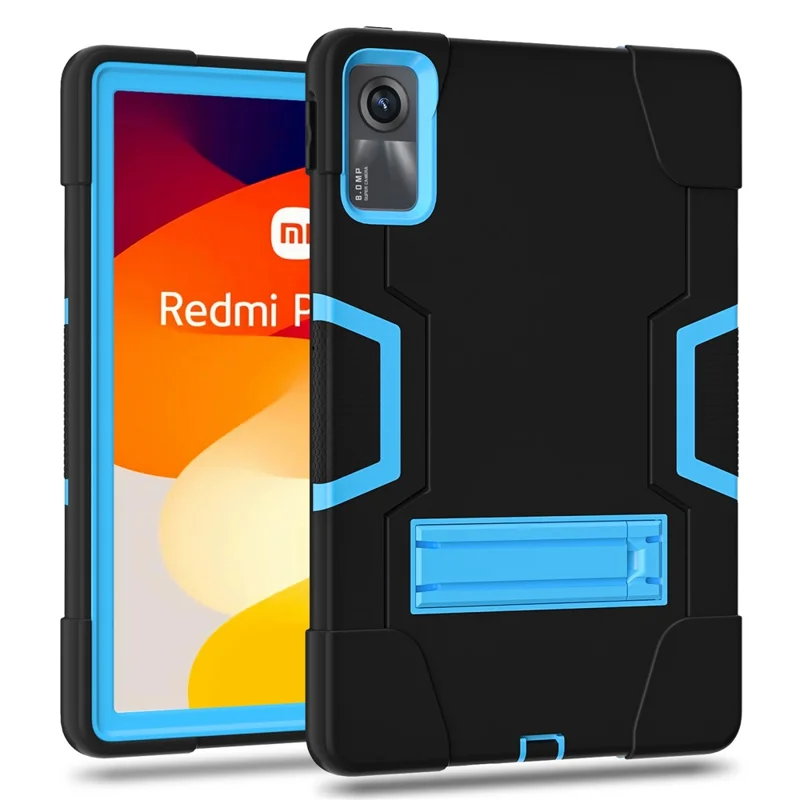 For Xiaomi Redmi Pad SE Case Shockproof Silicone + PC Tablet Cover with Kickstand - Black  /  Blue