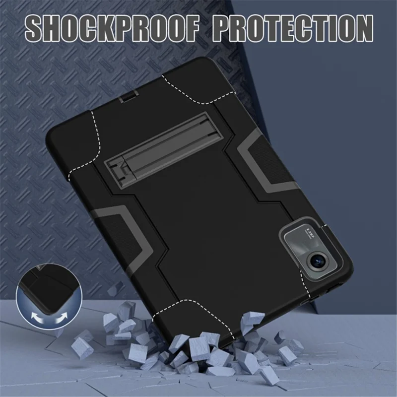 For Xiaomi Redmi Pad SE Case Shockproof Silicone + PC Tablet Cover with Kickstand - Black  /  Blue