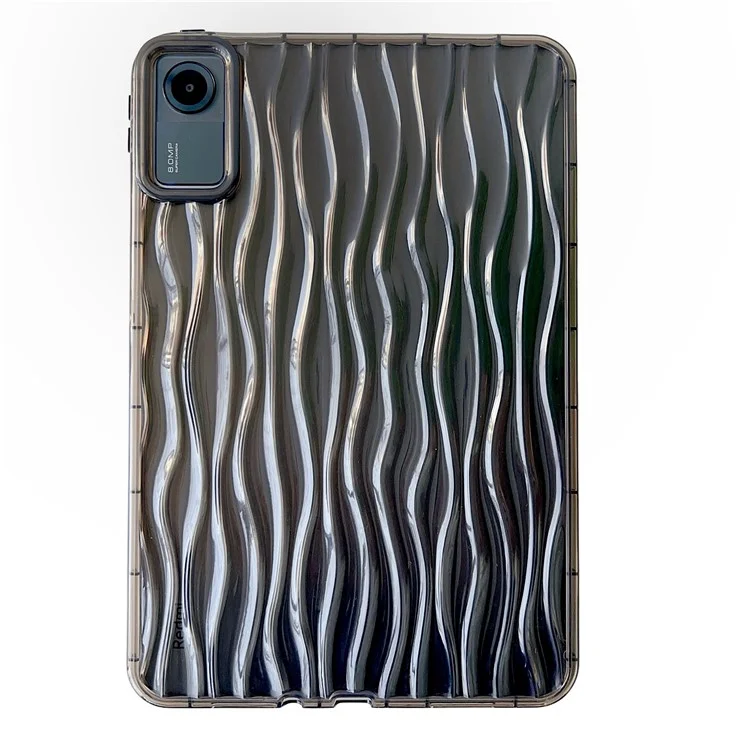 For Xiaomi Redmi Pad SE Clear TPU Case 3D Wave Texture Tablet Cover - Black