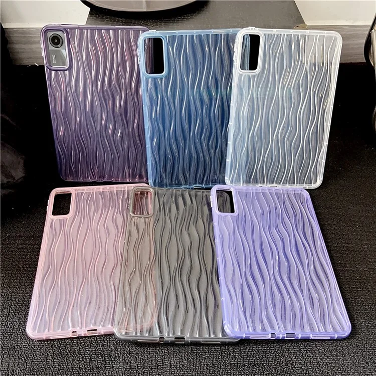 For Xiaomi Redmi Pad SE Clear TPU Case 3D Wave Texture Tablet Cover - Black