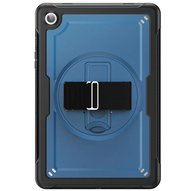 Para Samsung Galaxy Tab A9+ Kickstand Cover Hand Strap Design PC+TPU Tablet Case - Navy Blue