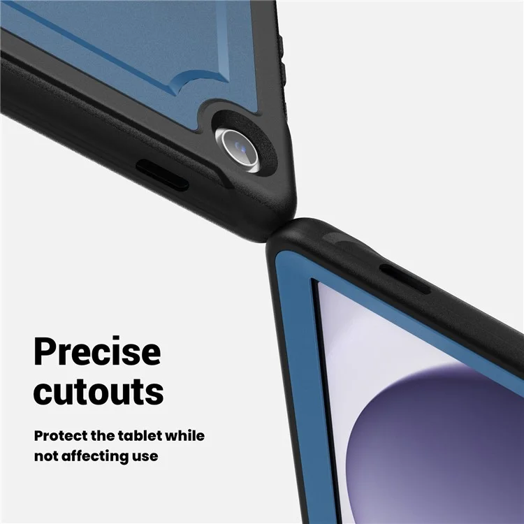 Para Samsung Galaxy Tab A9+ Kickstand Cover Hand Strap Design PC+TPU Tablet Case - Navy Blue