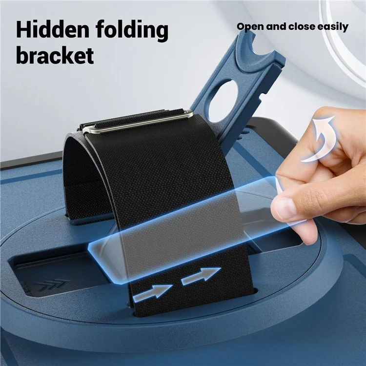 Para Samsung Galaxy Tab A9+ Kickstand Cover Hand Strap Design PC+TPU Tablet Case - Navy Blue
