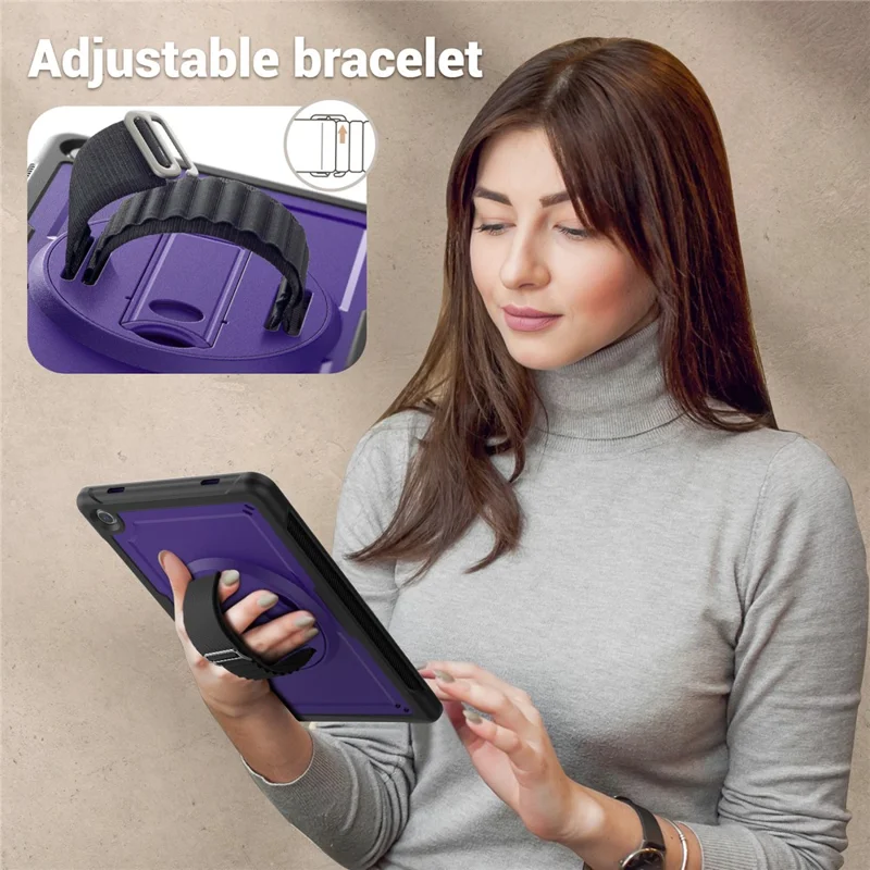 For Samsung Galaxy Tab A11+ / A9+ Kickstand Cover Hand Strap Design PC+TPU Tablet Case - Purple