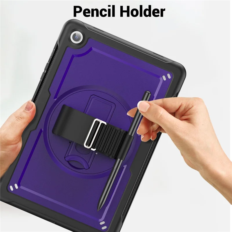 For Samsung Galaxy Tab A11+ / A9+ Kickstand Cover Hand Strap Design PC+TPU Tablet Case - Purple