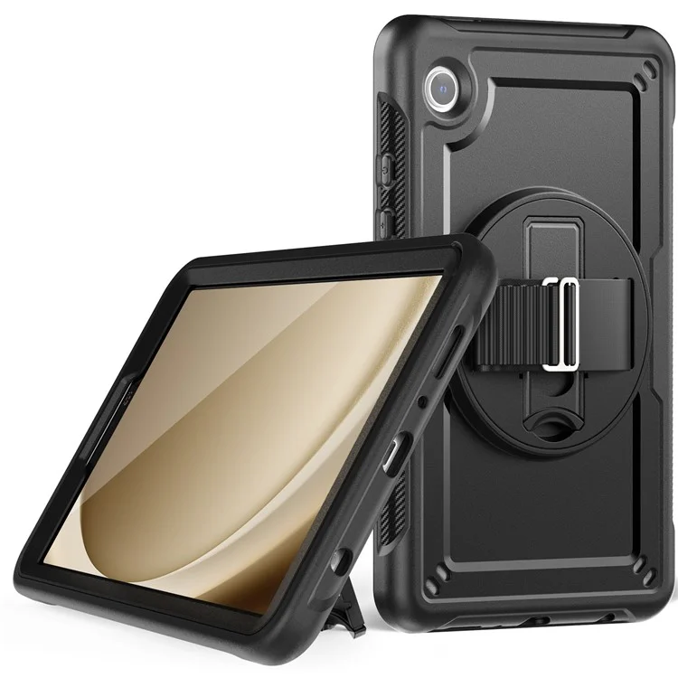 Pour Samsung Galaxy Tab A9 (SM-X110 / SM-X115) Étui de protection avec support, sangle à main et housse pour tablette - Noir