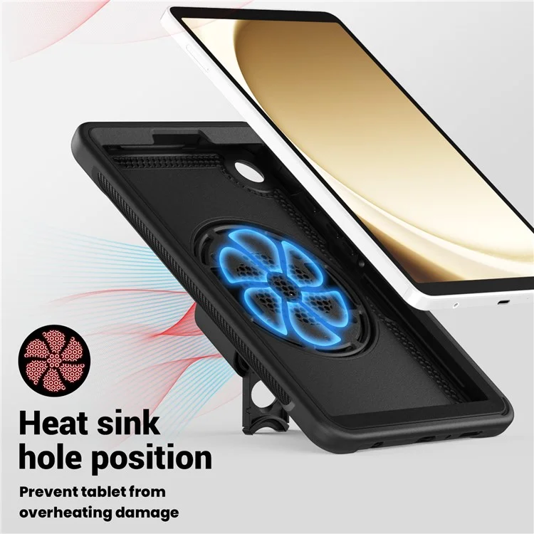 Pour Samsung Galaxy Tab A9 (SM-X110 / SM-X115) Étui de protection avec support, sangle à main et housse pour tablette - Noir