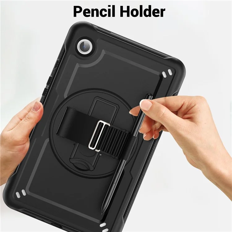 Pour Samsung Galaxy Tab A9 (SM-X110 / SM-X115) Étui de protection avec support, sangle à main et housse pour tablette - Noir