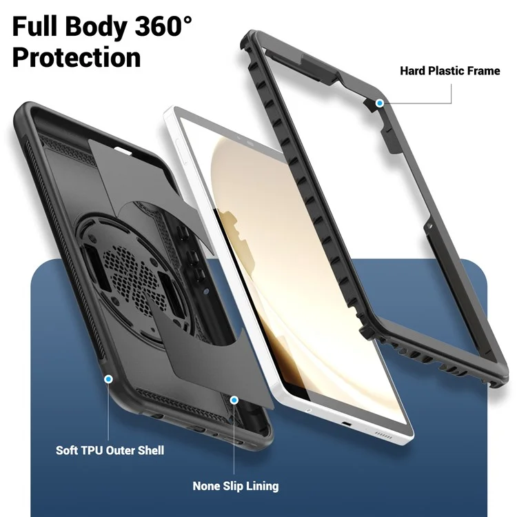 Pour Samsung Galaxy Tab A9 (SM-X110 / SM-X115) Étui de protection avec support, sangle à main et housse pour tablette - Noir
