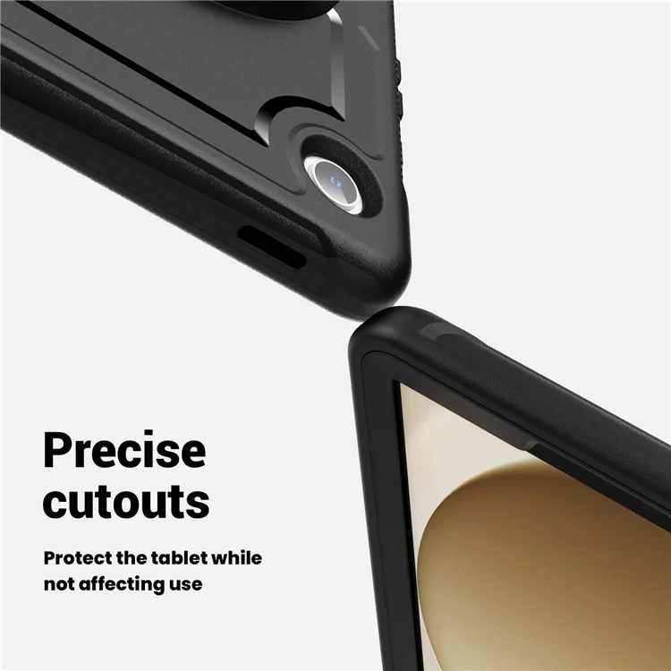 Pour Samsung Galaxy Tab A9 (SM-X110 / SM-X115) Étui de protection avec support, sangle à main et housse pour tablette - Noir