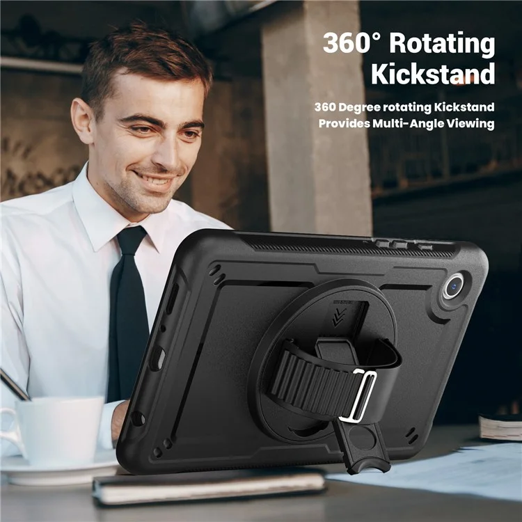 Pour Samsung Galaxy Tab A9 (SM-X110 / SM-X115) Étui de protection avec support, sangle à main et housse pour tablette - Noir