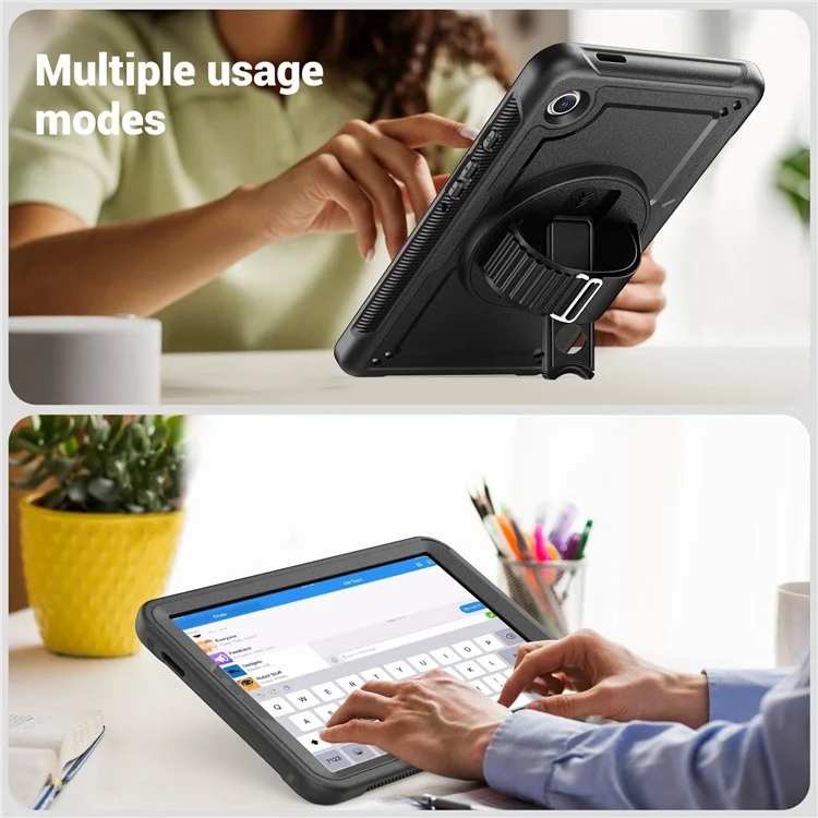 Pour Samsung Galaxy Tab A9 (SM-X110 / SM-X115) Étui de protection avec support, sangle à main et housse pour tablette - Noir