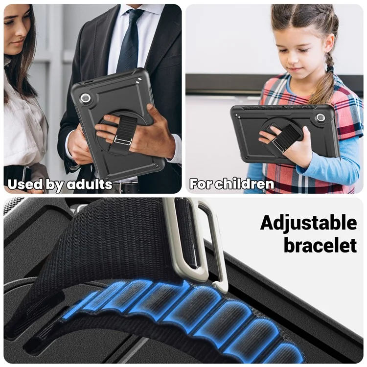 Pour Samsung Galaxy Tab A9 (SM-X110 / SM-X115) Étui de protection avec support, sangle à main et housse pour tablette - Noir