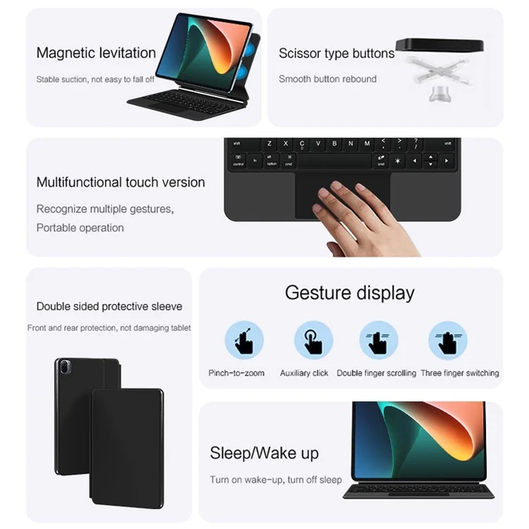 For Xiaomi Pad 5 Magnetic Floating Bluetooth-compatible Keyboard + Leather Tablet Case