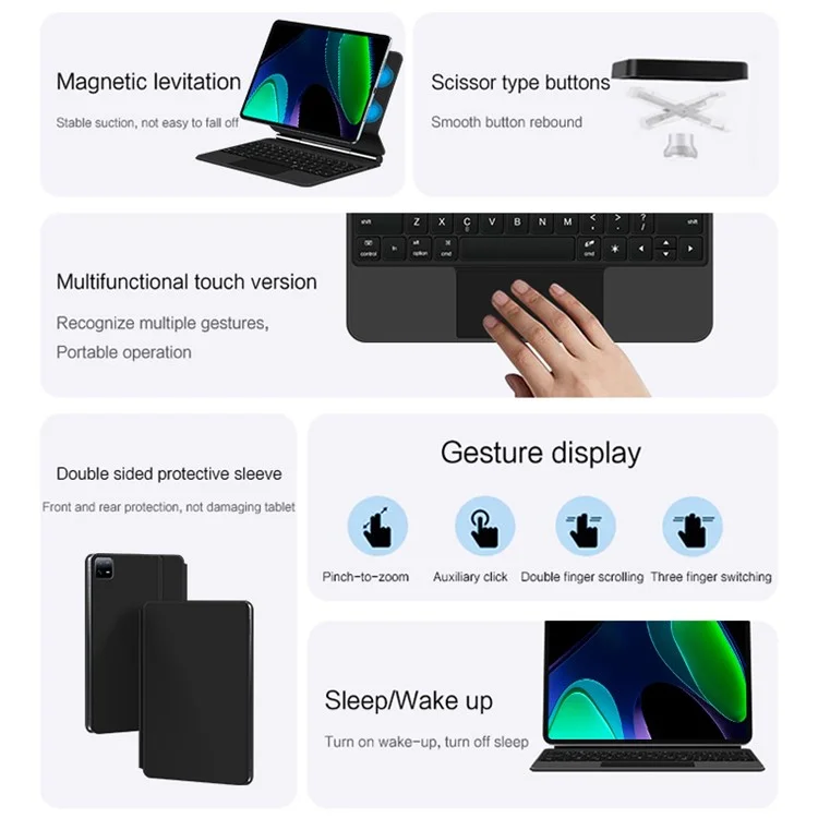 Para Xiaomi Pad 6 Teclado Bluetooth Magnético Flutuante + Capa de Tablet de Couro