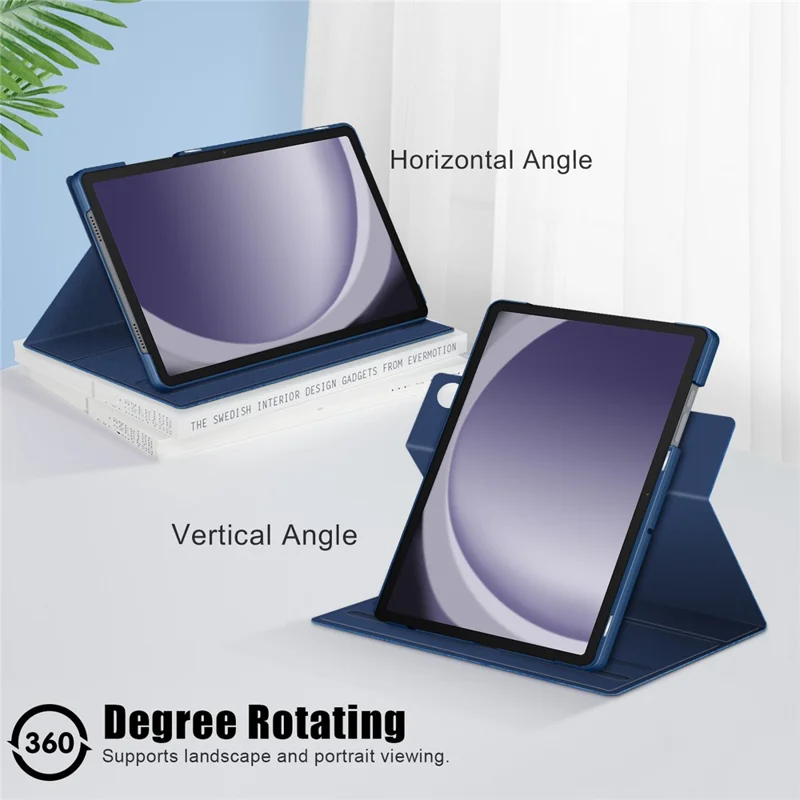 For Samsung Galaxy Tab A9+ SM-X210 SM-X216 SM-X218 Case Leather Tablet Rotary Stand Cover - Blue