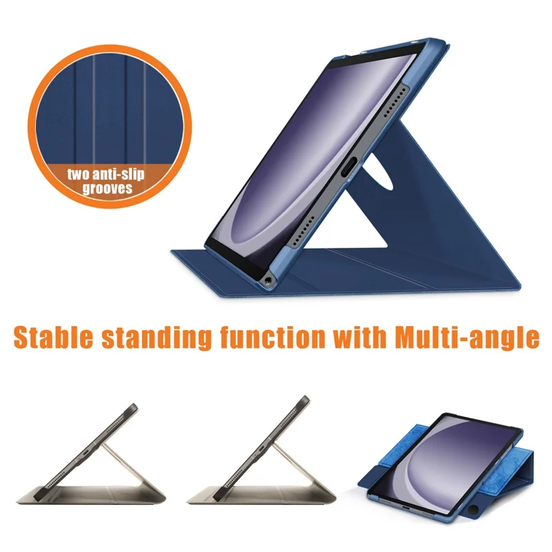 For Samsung Galaxy Tab A9+ SM-X210 SM-X216 SM-X218 Case Leather Tablet Rotary Stand Cover - Blue