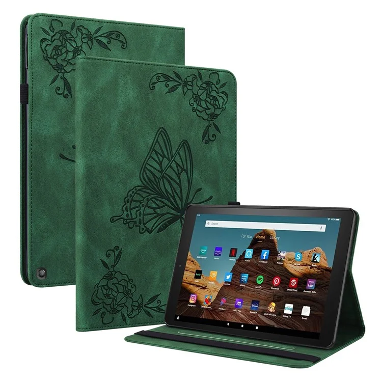 Para Amazon Fire HD 10 (2023) Leather Case Card Holder Stand Tablet Cover - Verde