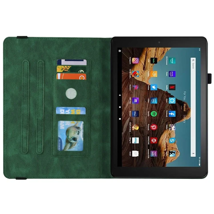 Para Amazon Fire HD 10 (2023) Tampa do Suporte Para Cartão de Caixa de Couro - Verde