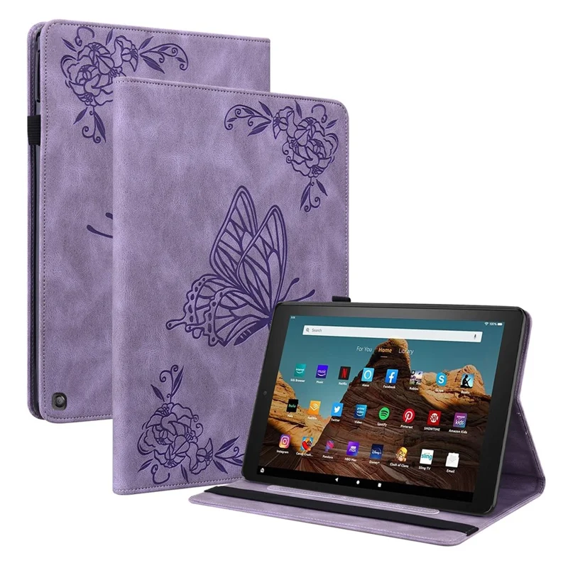 For Amazon Fire HD 10 (2023) Leather Case Card Holder Stand Tablet Cover - Purple