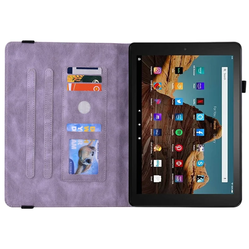 For Amazon Fire HD 10 (2023) Leather Case Card Holder Stand Tablet Cover - Purple