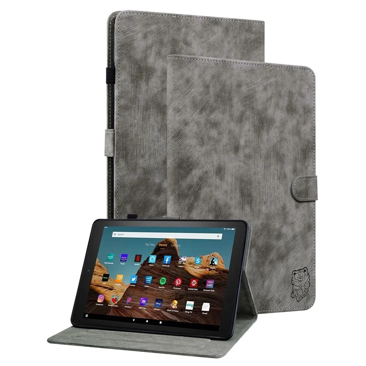 For Amazon Fire HD 10 (2023) Case Leather Tablet Cover with Card Slots Stand - Grey