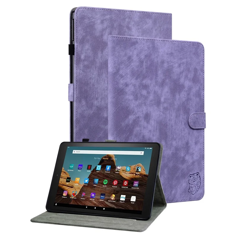 For Amazon Fire HD 10 (2023) Case Leather Tablet Cover with Card Slots Stand - Purple