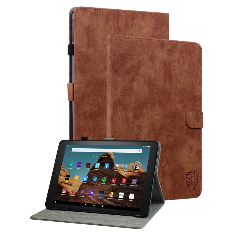 For Amazon Fire HD 10 (2023) Case Leather Tablet Cover with Card Slots Stand - Brown