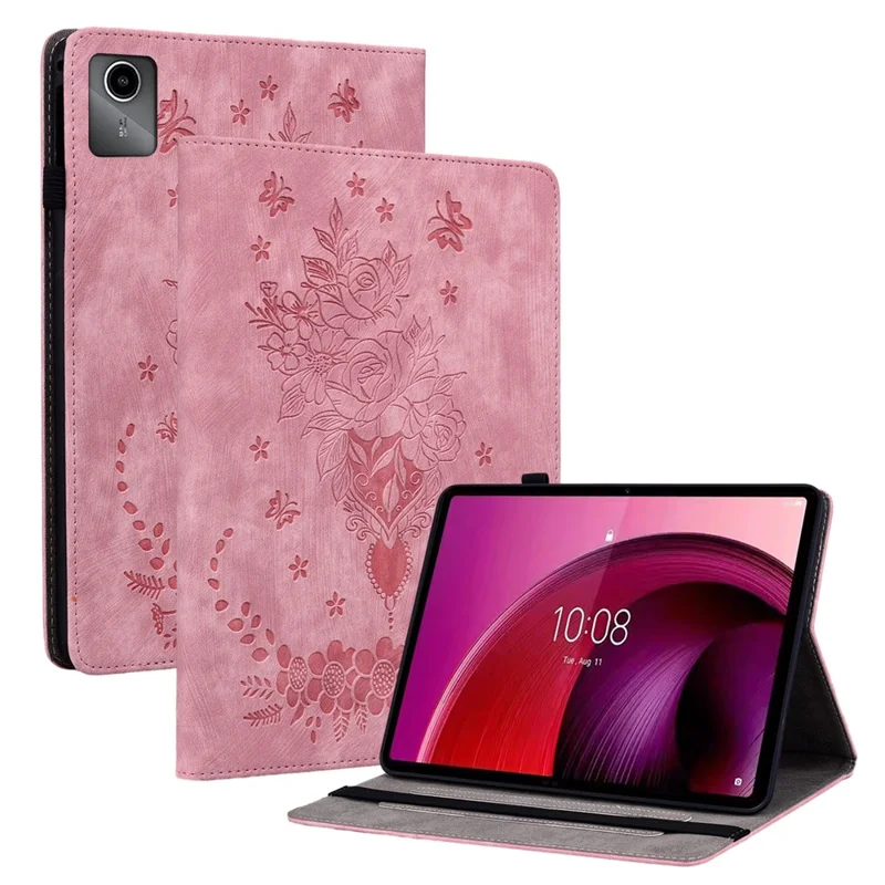For Lenovo Tab M11 / Xiaoxin Pad 11 2024 Case Card Holder Stand PU Leather Tablet Cover - Pink