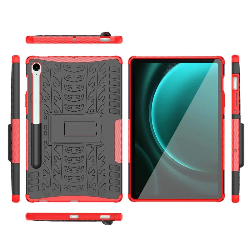 For Samsung Galaxy Tab S9 FE Kickstand Case TPU+PC Tablet Cover Tire Texture - Red