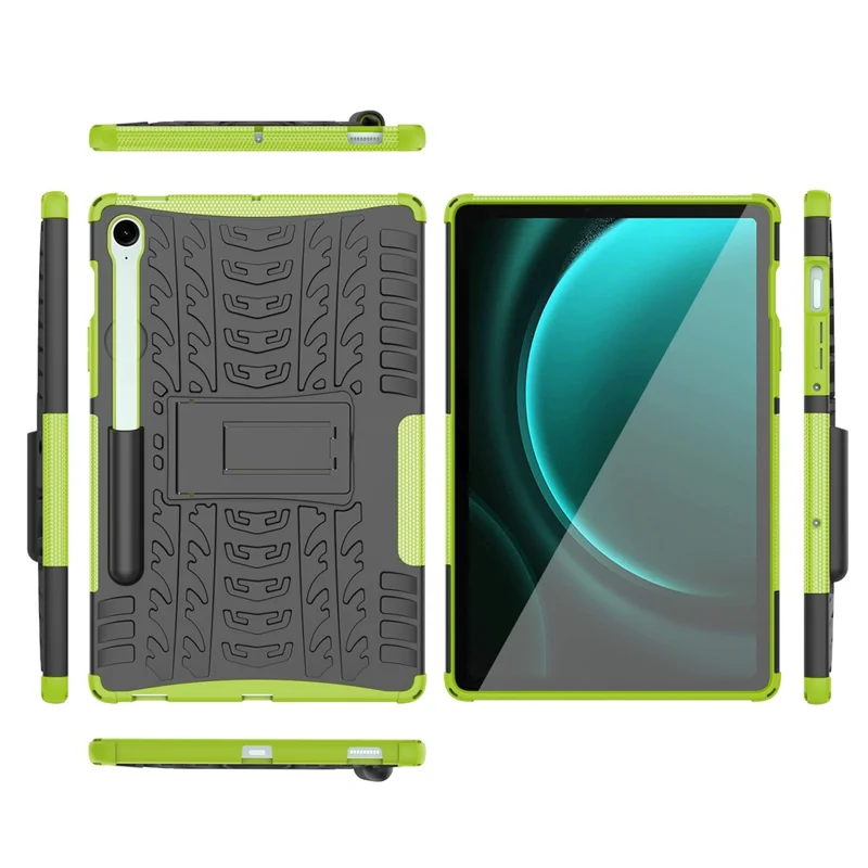 For Samsung Galaxy Tab S9 FE Kickstand Case TPU+PC Tablet Cover Tire Texture - Green