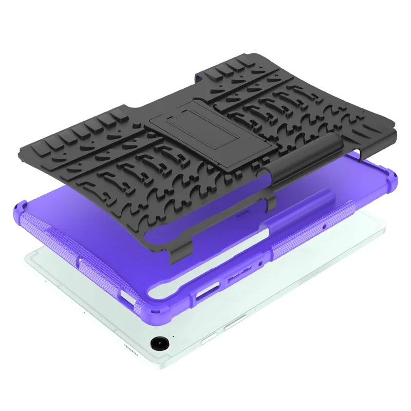 Para Samsung Galaxy Tab S9 FE Kickstand Case TPU+PC Capa de Tablet Textura de Pneu - Roxo