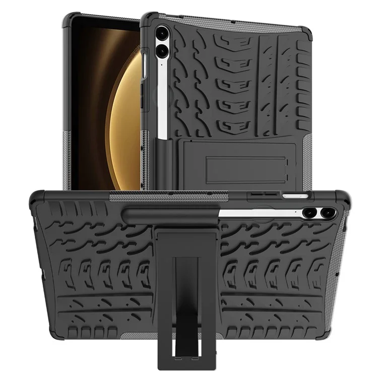 For Samsung Galaxy Tab S9 FE+ Case Tire Texture Kickstand TPU+PC Tablet Cover - Black