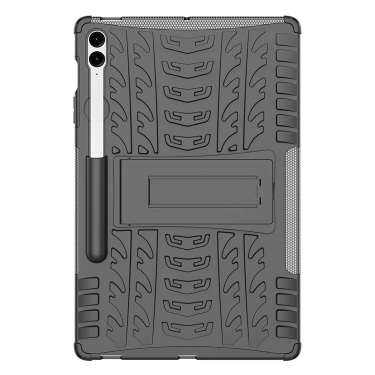 For Samsung Galaxy Tab S9 FE+ Case Tire Texture Kickstand TPU+PC Tablet Cover - Black